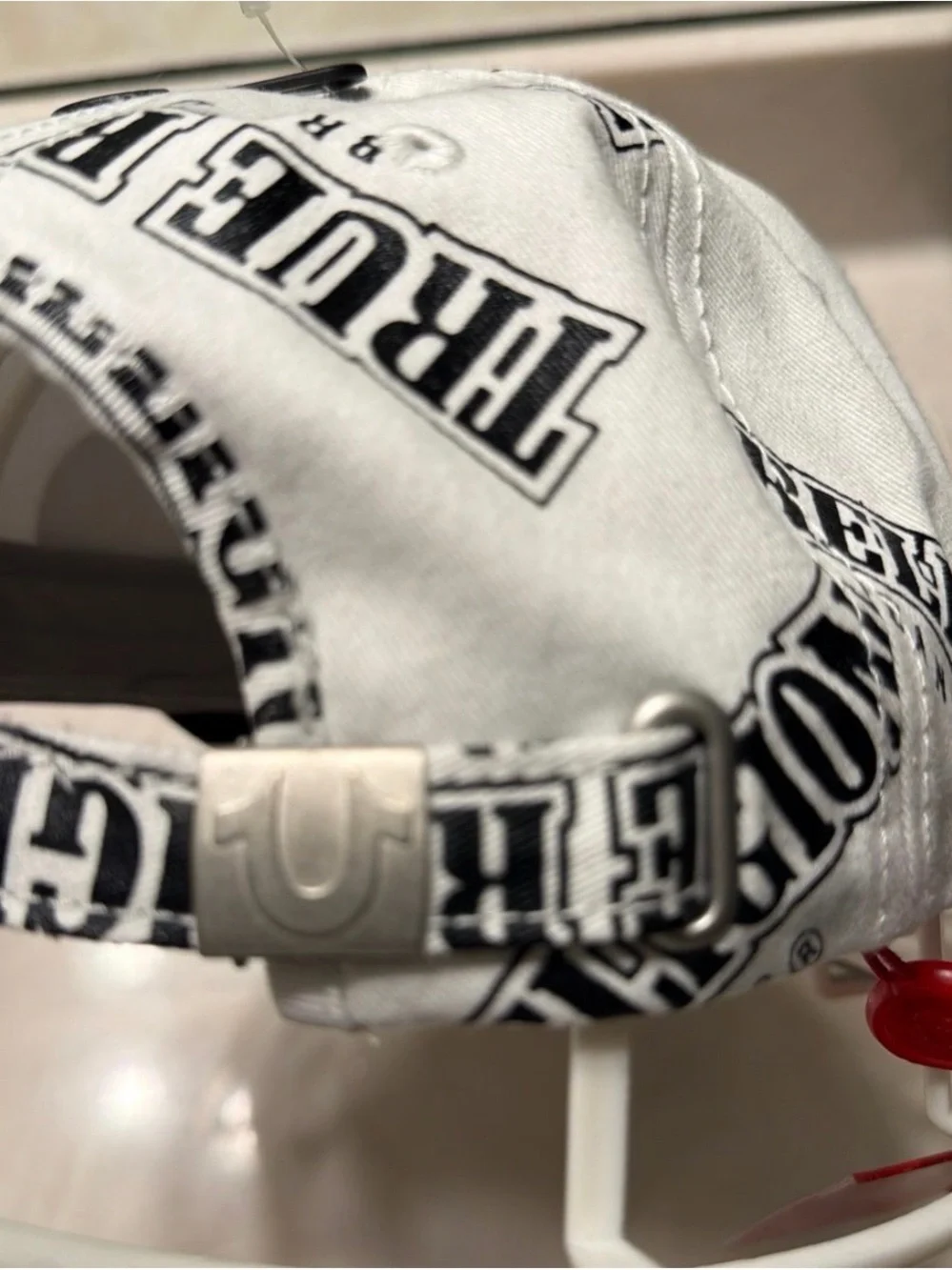 True Religion White Baseball Cap with Black Logo Print